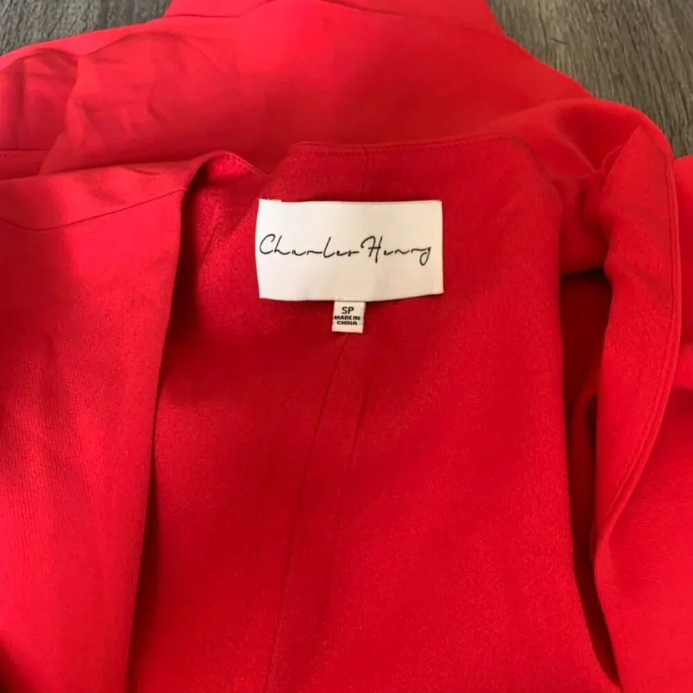 Charles Henry Red Ruffle Tiered Wrap Dress Small